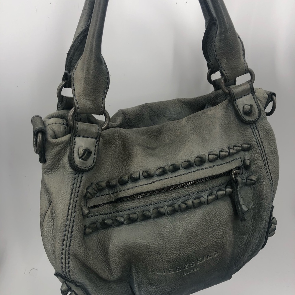 Liebeskind light blue gray leather satchel
